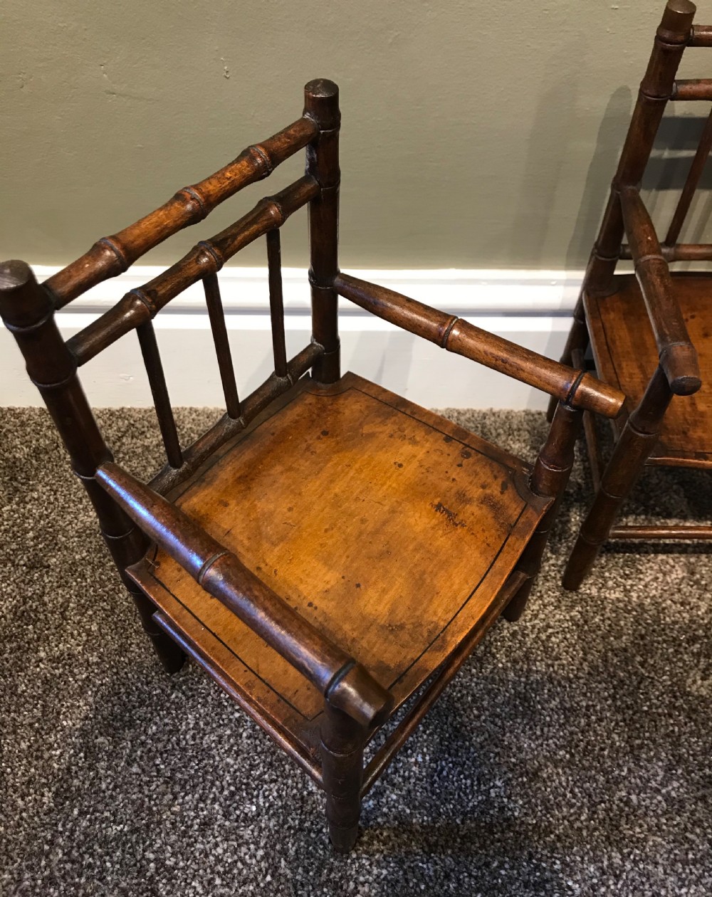 Rare Pair of Regency Miniature Simulated Bamboo Chairs View V
