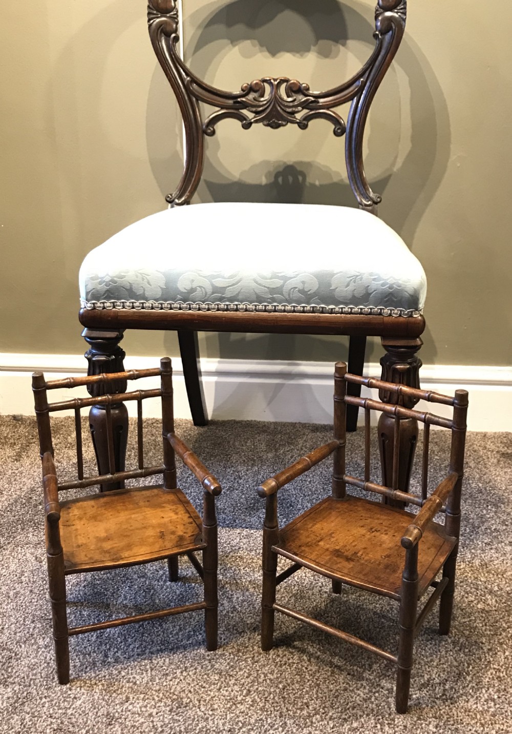 Rare Pair of Regency Miniature Simulated Bamboo Chairs View VIII