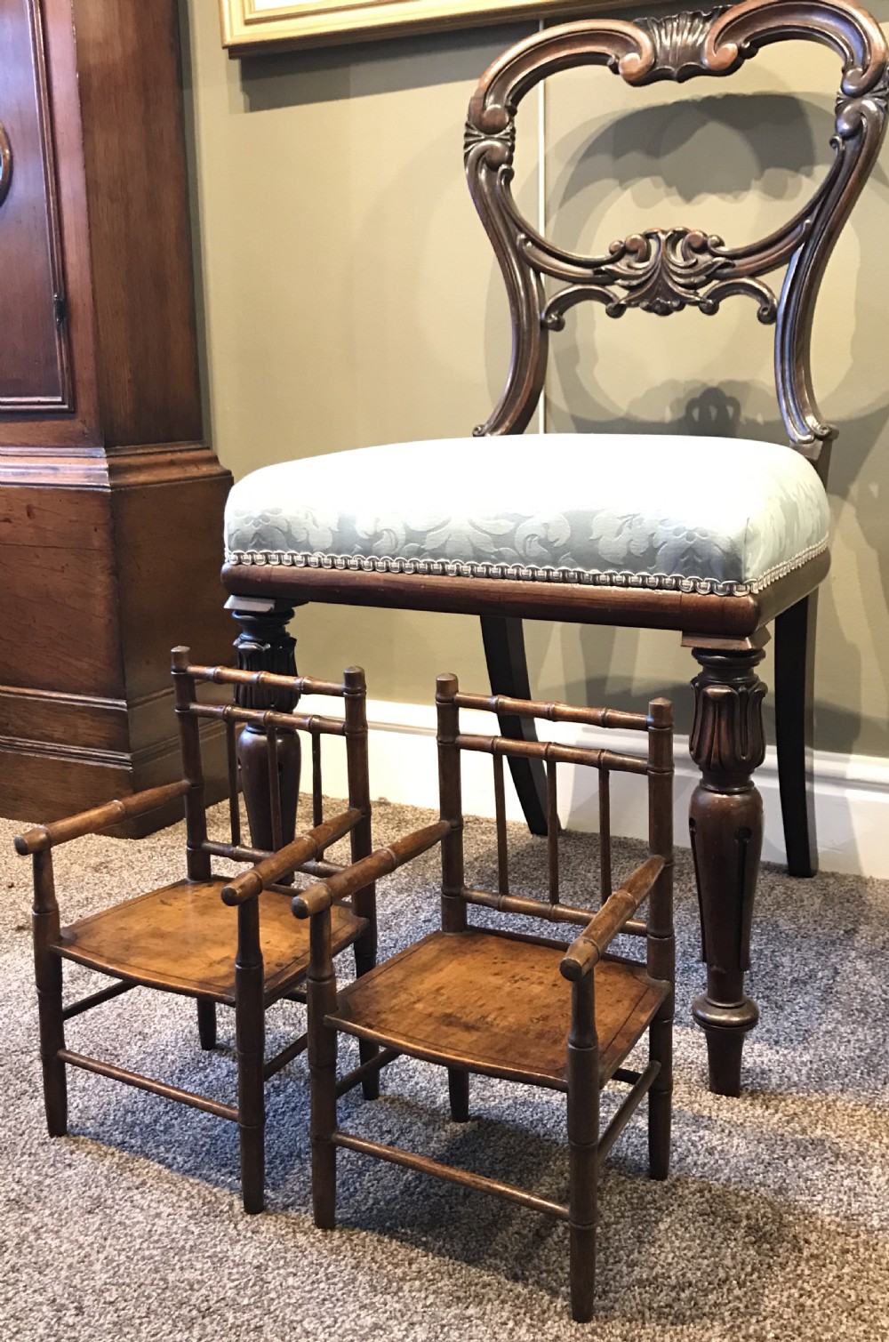 Rare Pair of Regency Miniature Simulated Bamboo Chairs View IX