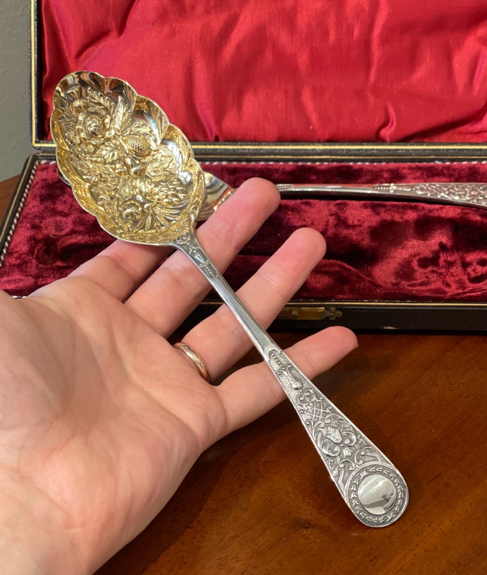 Quality Pair of Victorian EPNS Berry Spoons View II