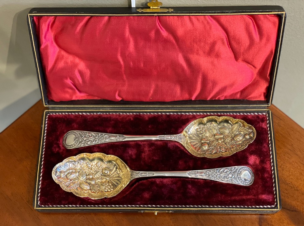 Quality Pair of Victorian EPNS Berry Spoons View III