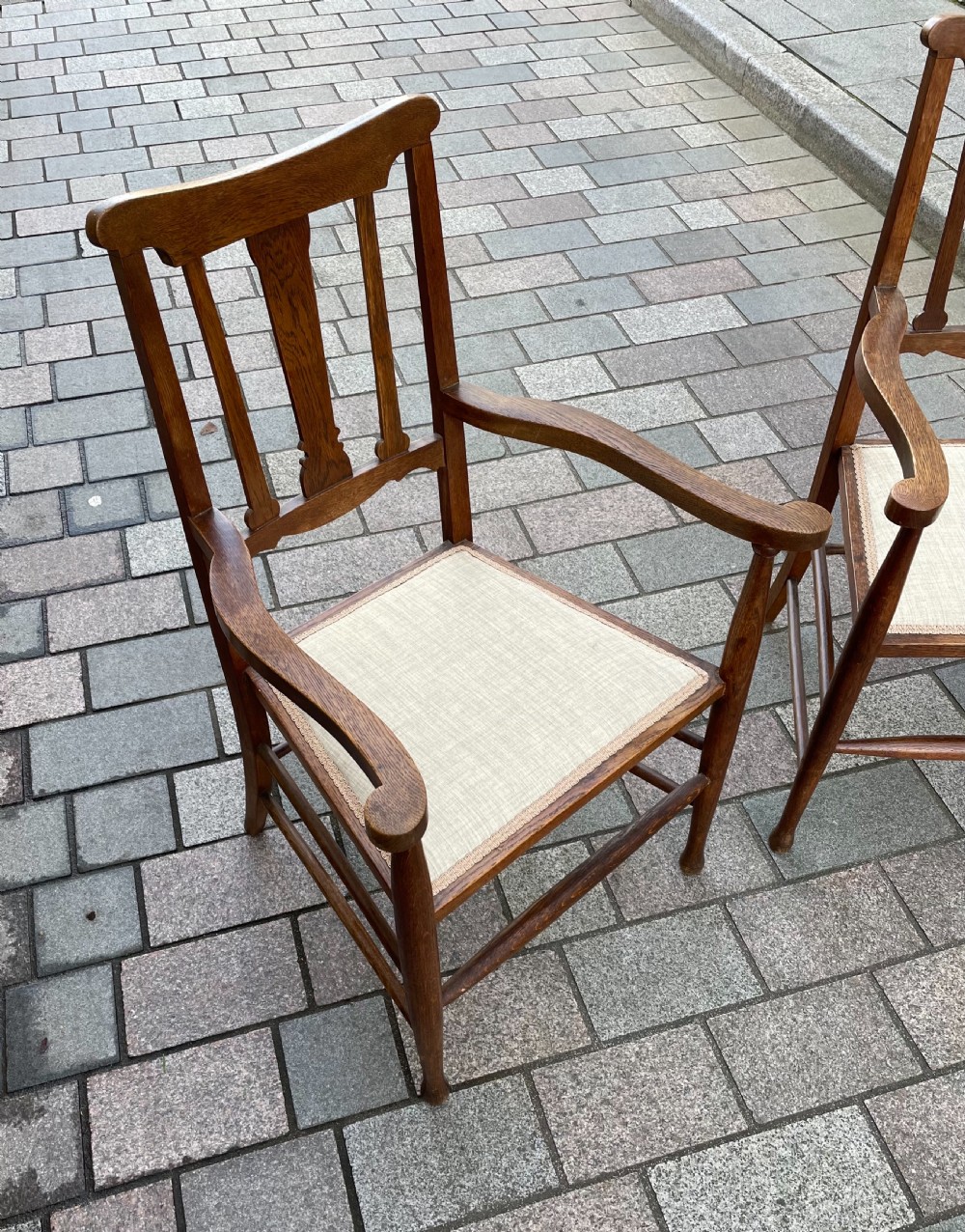 Pair of Arts & Crafts Oak Carver Chairs View II