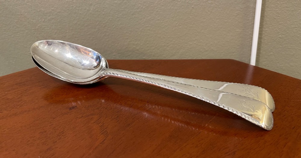Pair of George III Silver Feather Edge Table  Spoons, 1778