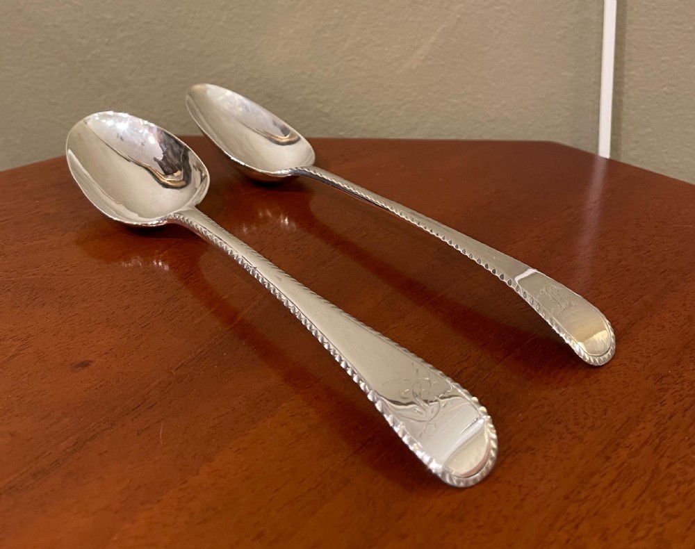 Pair of George III Silver Feather Edge Table  Spoons, 1778 View II
