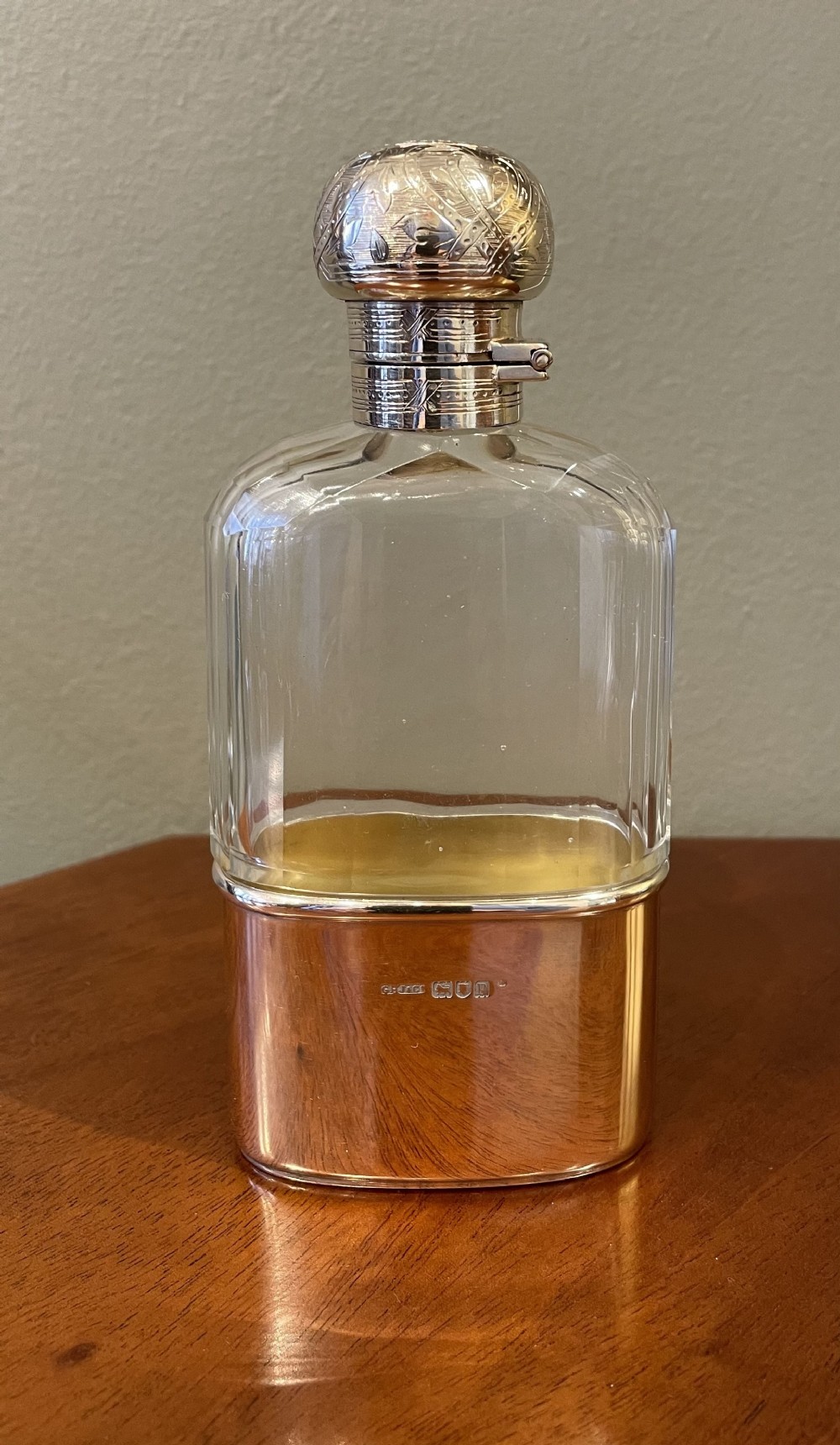 Quality Edwardian Silver Gilt Hip Flask, 1910