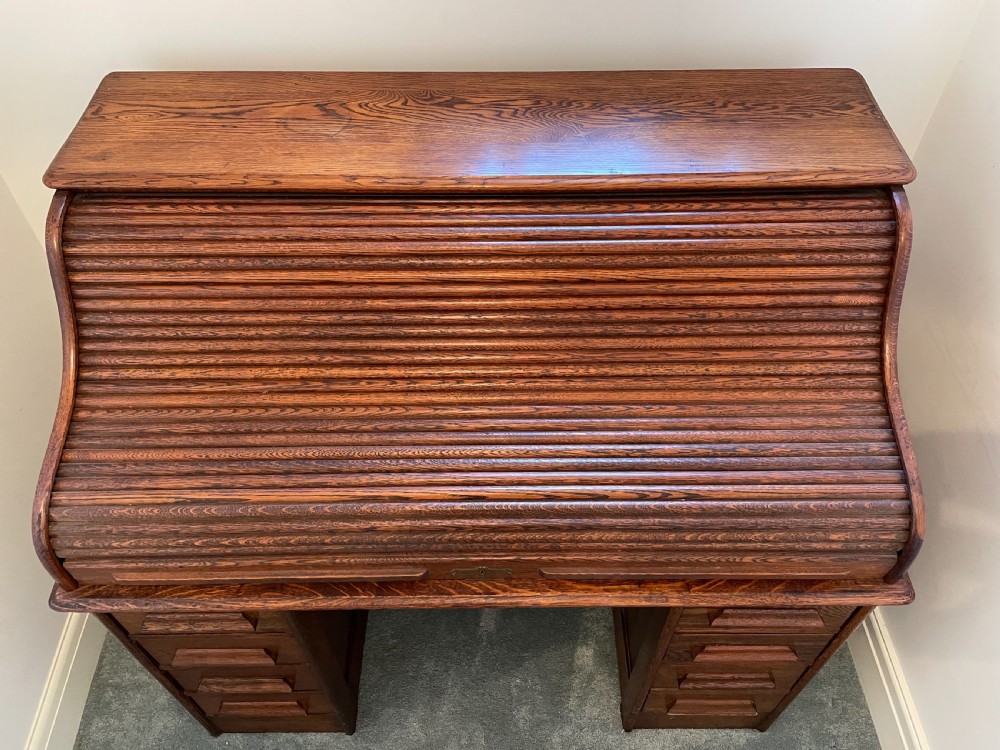 Quality Late Victorian Oak roll Top Desk View IV