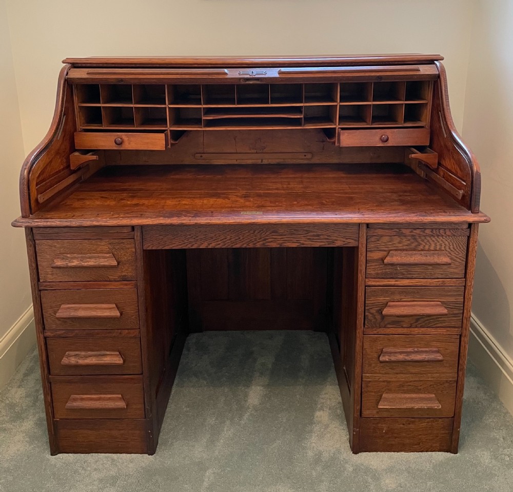 Quality Late Victorian Oak roll Top Desk View VIII