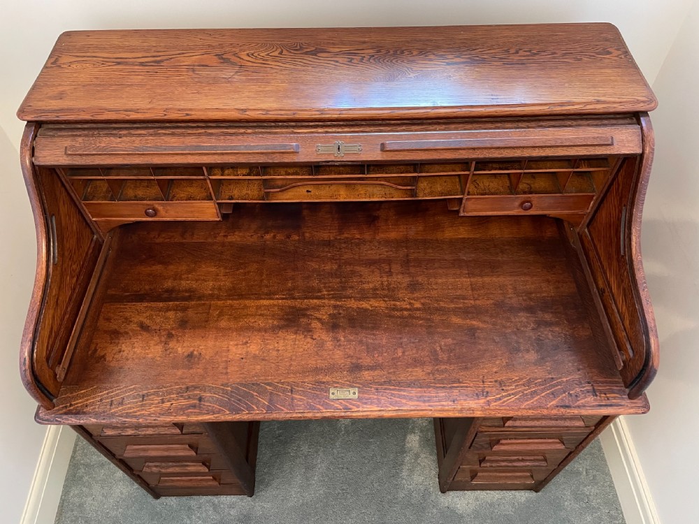 Quality Late Victorian Oak roll Top Desk View IX