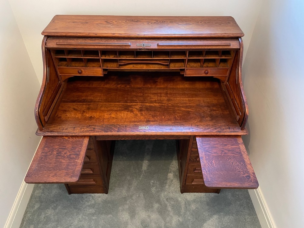 Quality Late Victorian Oak roll Top Desk View XVI