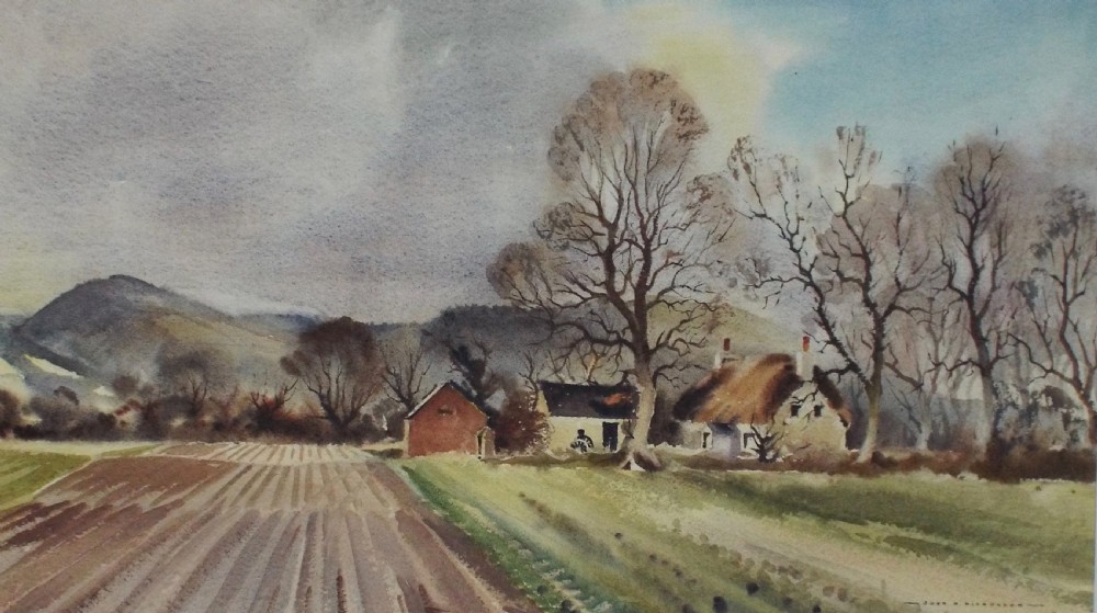 John Hobson Nicholson Watercolour, Manx Farm View II