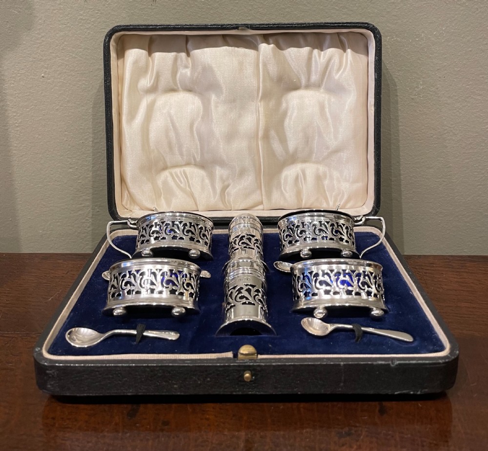George V Six Piece Solid Silver Cruet Set, 1924 View II
