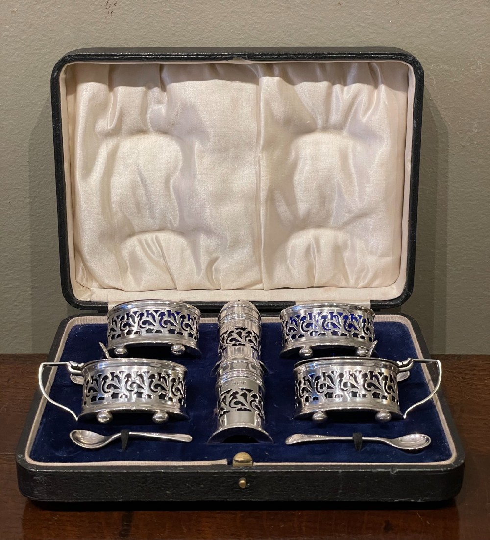 George V Six Piece Solid Silver Cruet Set, 1924 View III