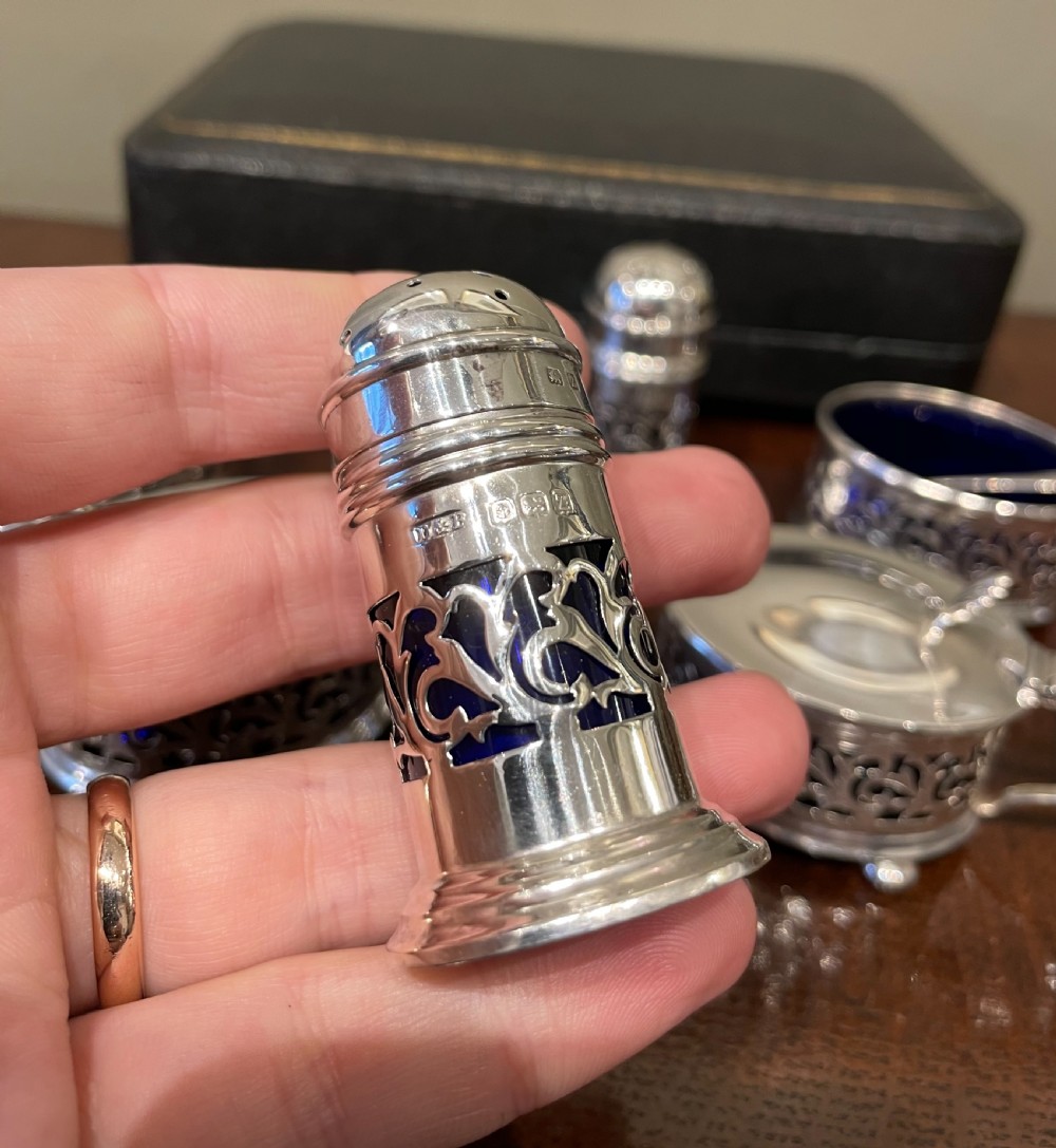 George V Six Piece Solid Silver Cruet Set, 1924 View IX
