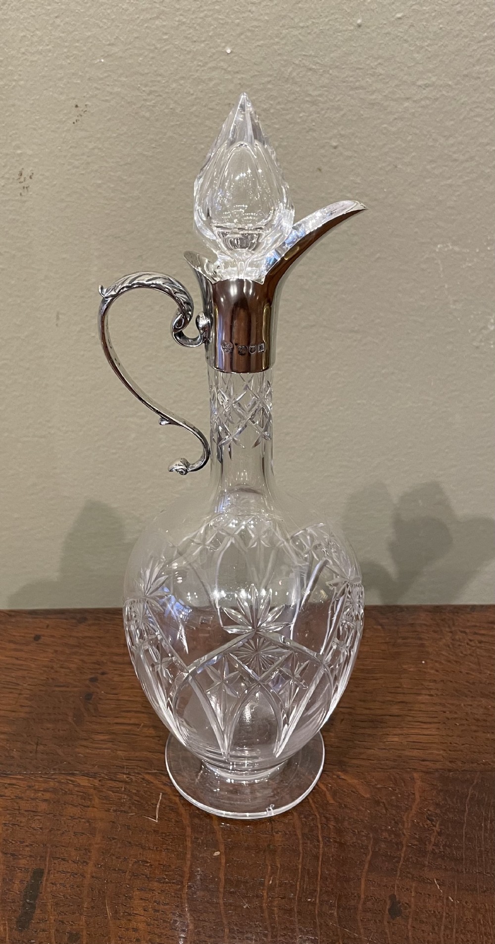 Edwardian Cut Glass & Silver Claret Jug
