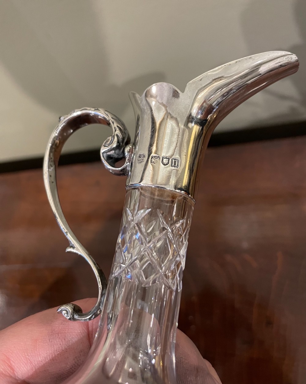 Edwardian Cut Glass & Silver Claret Jug View X