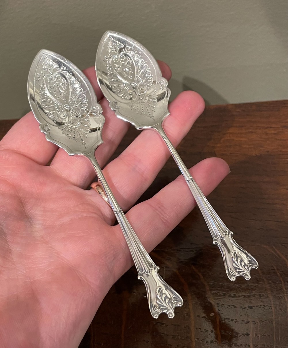 Pair of Late Victorian Silver Jam Preserve Spoons, 1900