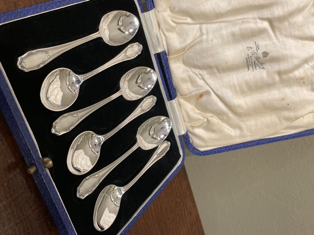 Set of Six Silver Teaspoons in Original Fitted Case View II