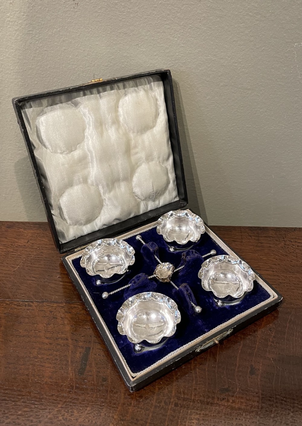 Set of Four Victorian Silver Salts & Spoons, Chester 1897