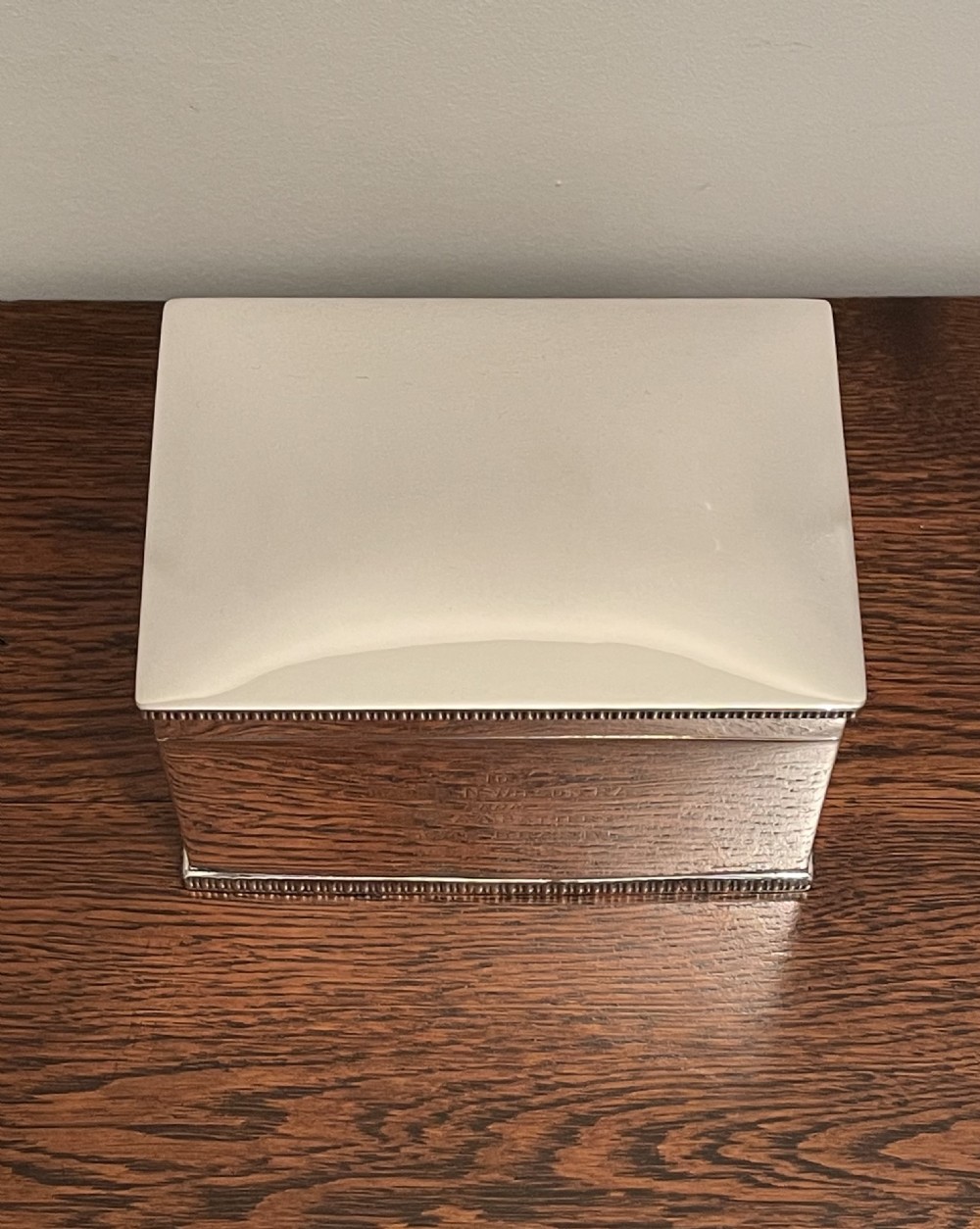Quality George VI Solid Silver Biscuit Box, WW2 Dedication  View V
