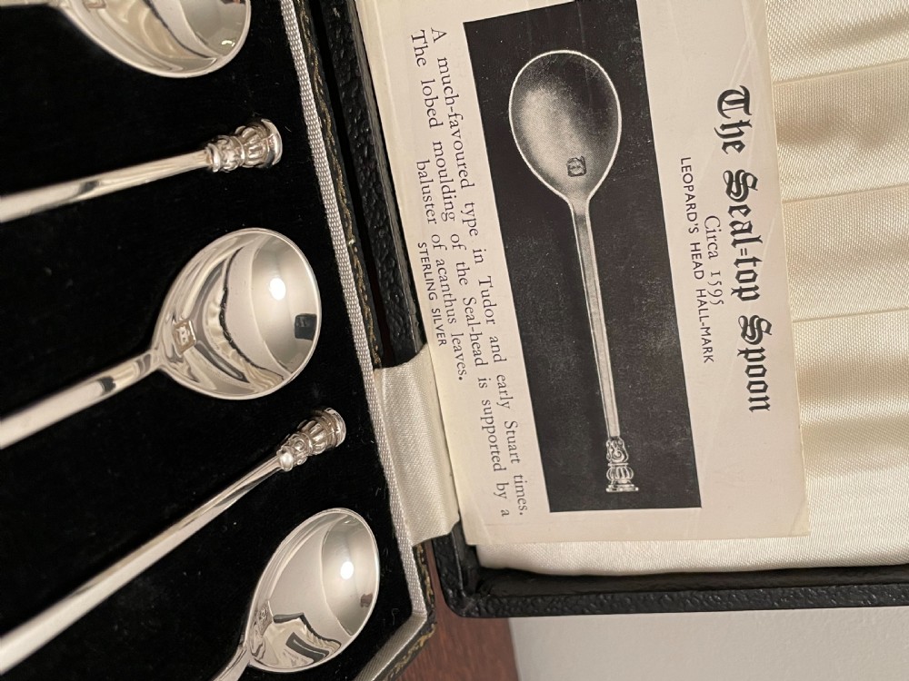 Set of Eight Silver Seal Top Spoons, 1965 View V