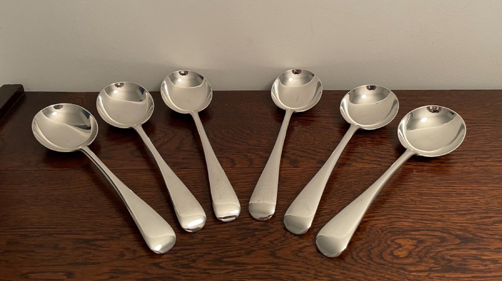 Set of Six George V Solid Silver Soup Spoons