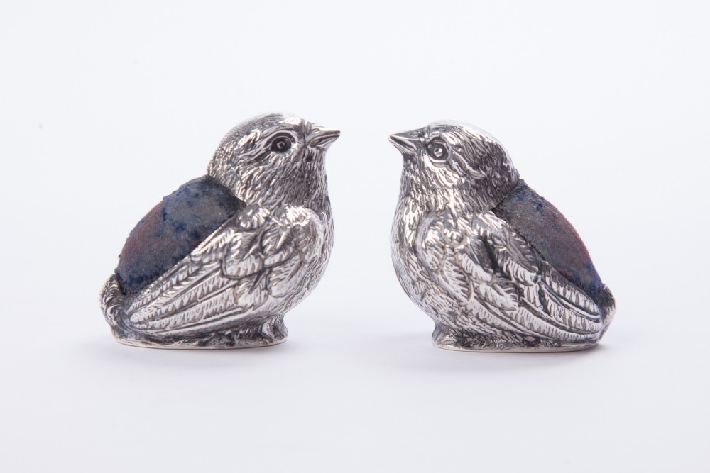 Rare Pair of Sampson & Mordan Chick Pin Cushions