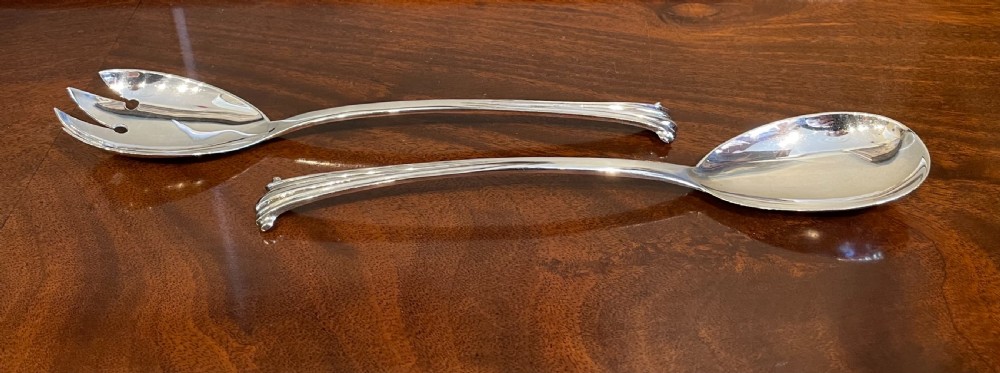 Pair of Victorian solid silver salad servers, Onslow Pattern View III