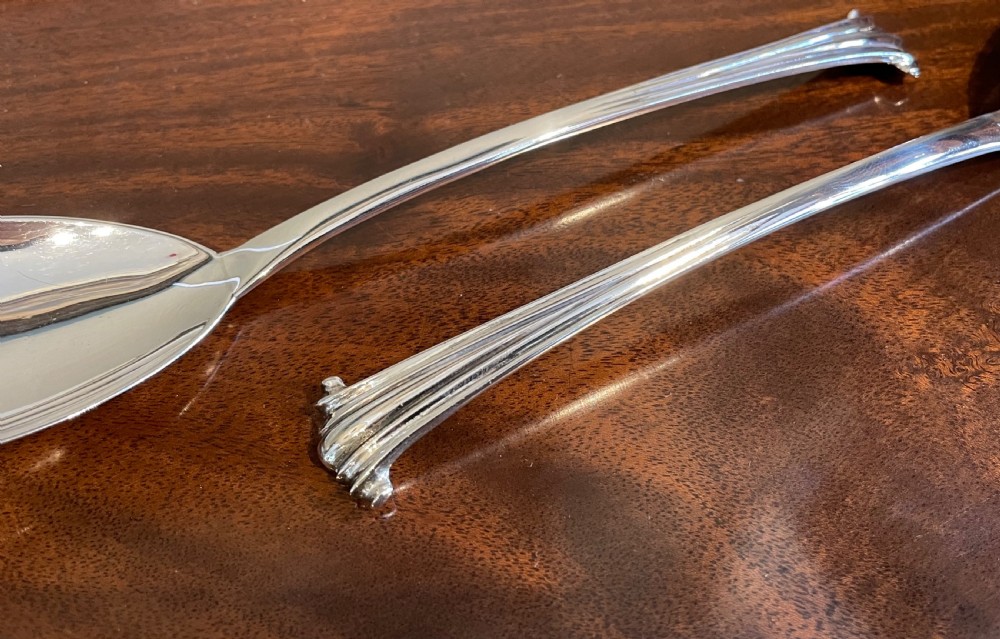 Pair of Victorian solid silver salad servers, Onslow Pattern View V