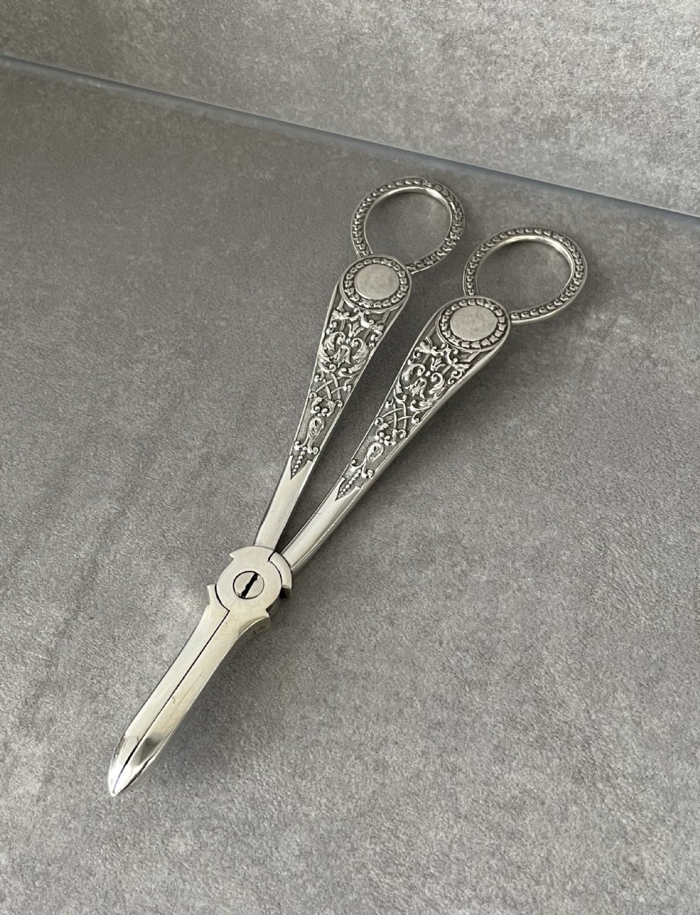 Pair Victorian Solid Silver Grape Scissors, 1882