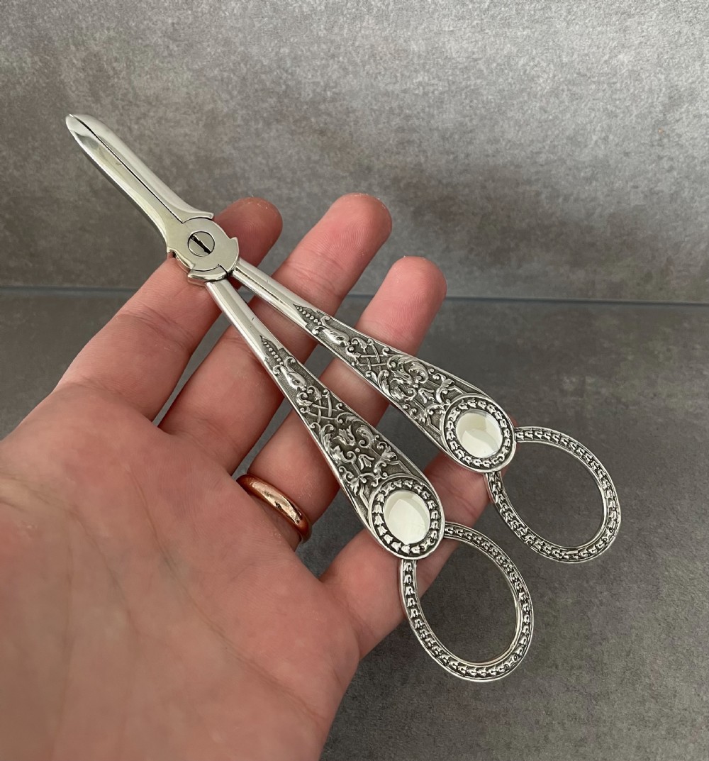 Pair Victorian Solid Silver Grape Scissors, 1882 View III