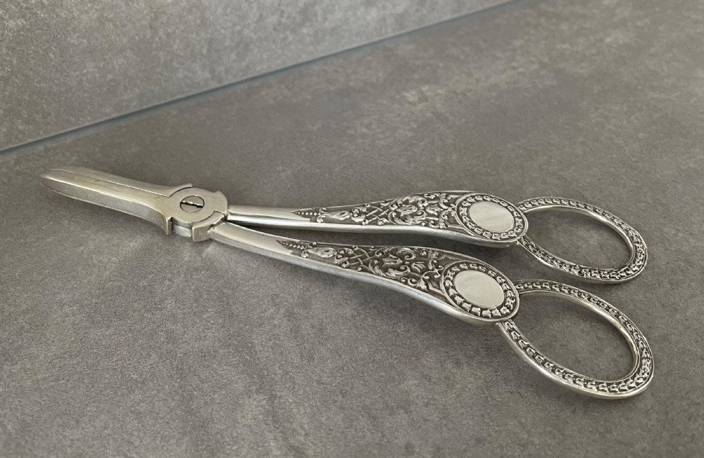Pair Victorian Solid Silver Grape Scissors, 1882 View IV