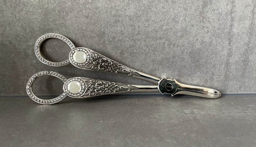 Pair Victorian Solid Silver Grape Scissors, 1882 View VII