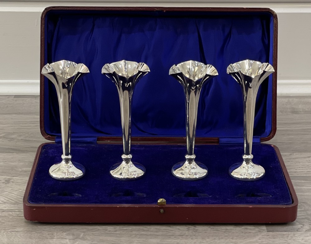 Set of Four Victorian Solid Silver Flower Vases, 1896
