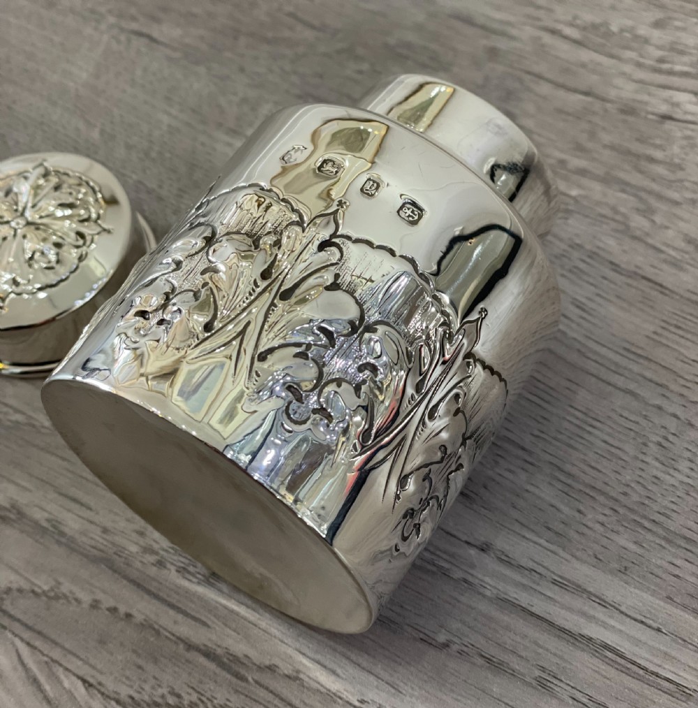 Victorian Solid Silver Tea Caddy by A & J Zimmerman View IV