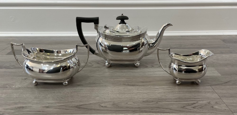 George V Solid Silver Three Piece Tea Service, Chester 1914