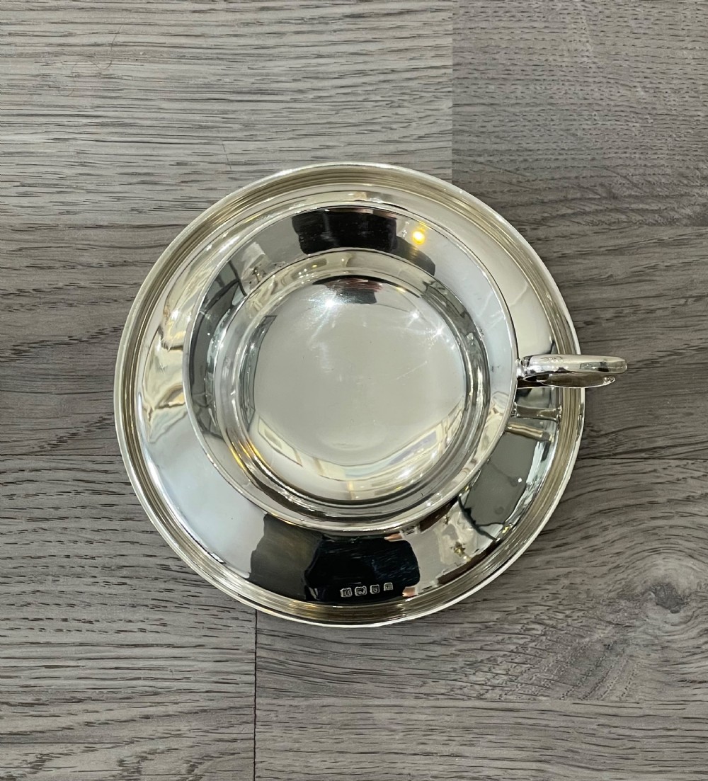 George V Solid Silver Tea Cup & Saucer View V