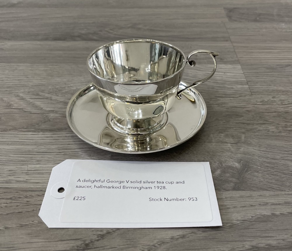 George V Solid Silver Tea Cup & Saucer View IX