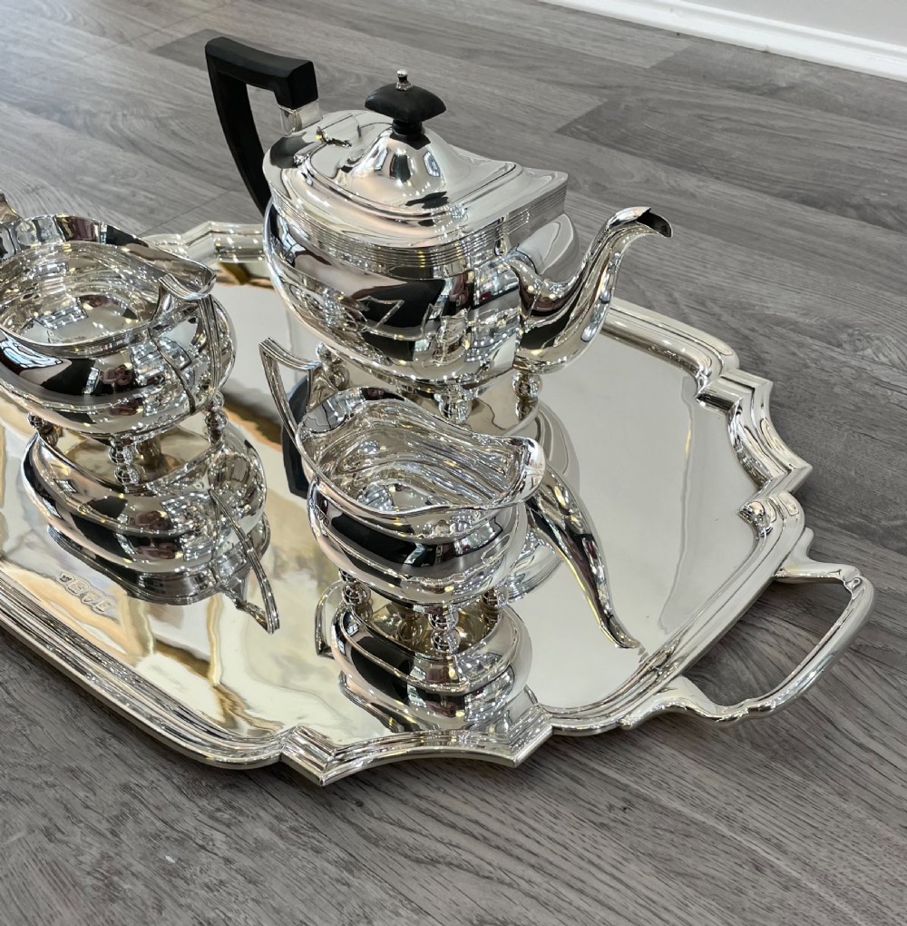Quality George VI Solid Silver Serving Tray, Chester View VIII