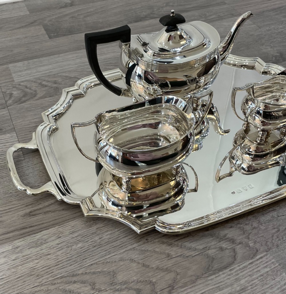 Quality George VI Solid Silver Serving Tray, Chester View IX