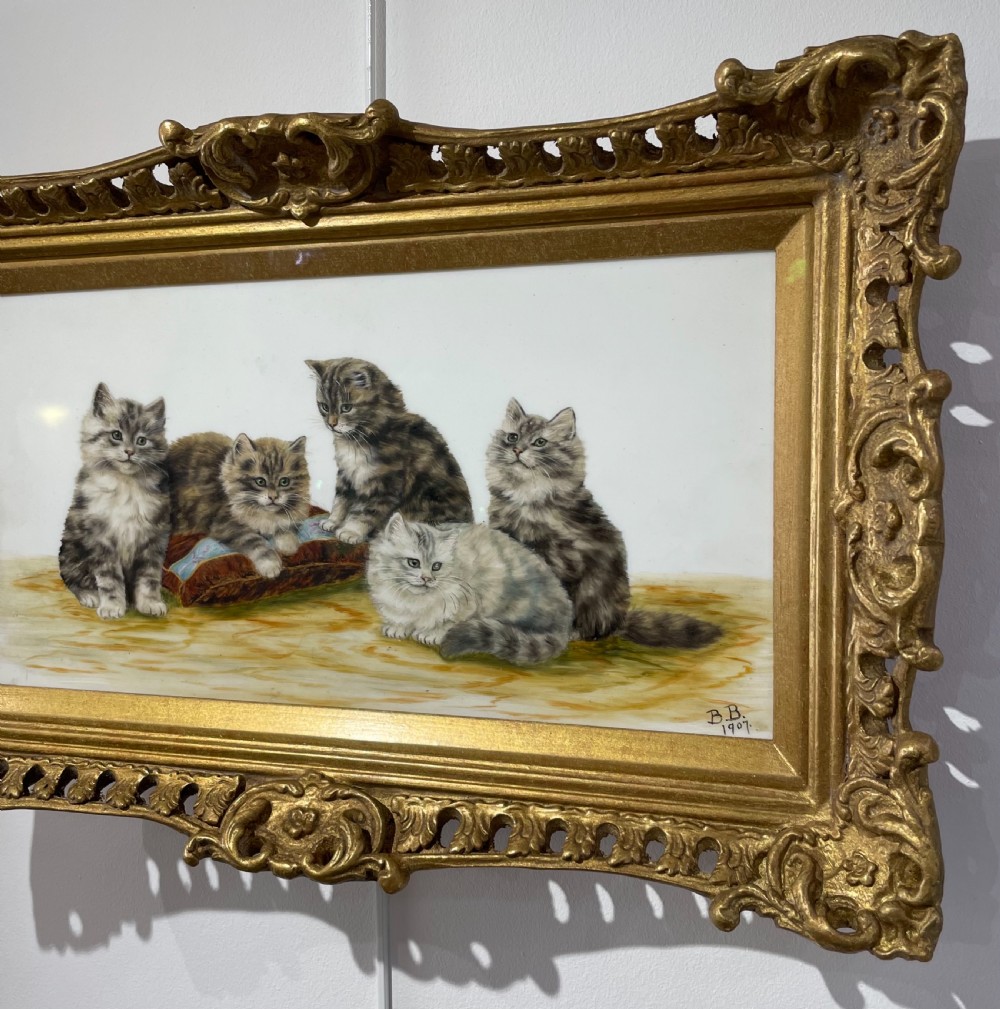Bessie Bamber Oil Painting, Kittens on Milk Glass View II