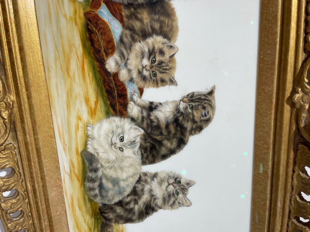 Bessie Bamber Oil Painting, Kittens on Milk Glass View III
