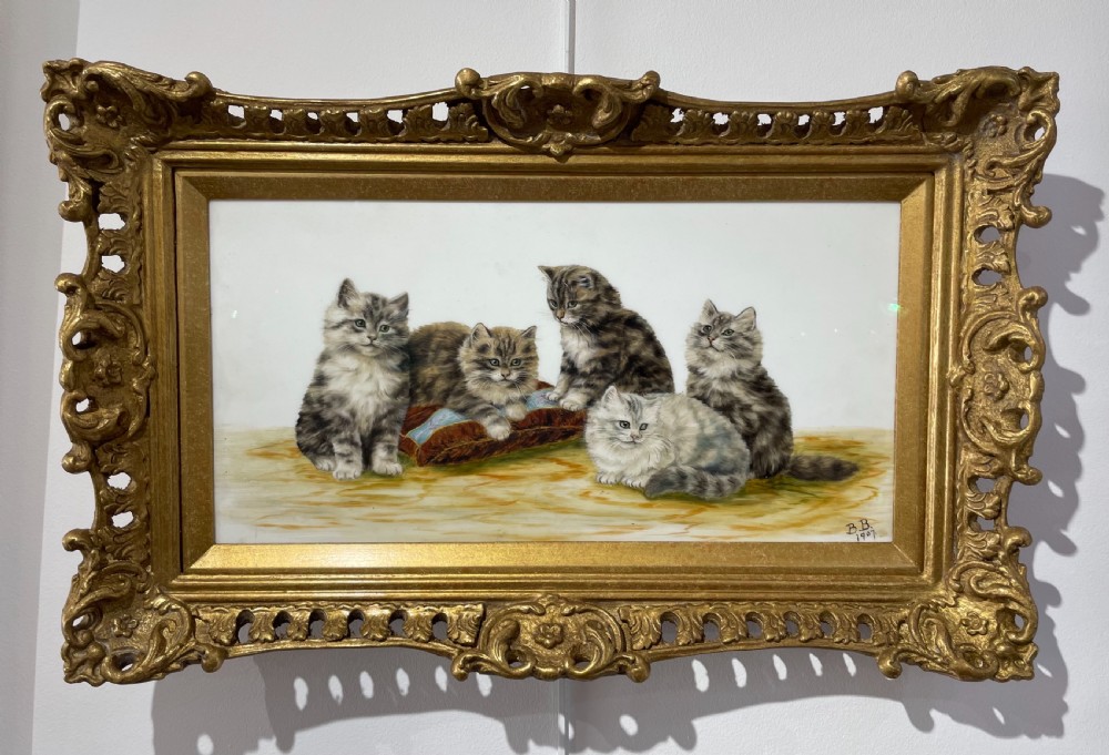 Bessie Bamber Oil Painting, Kittens on Milk Glass View IV