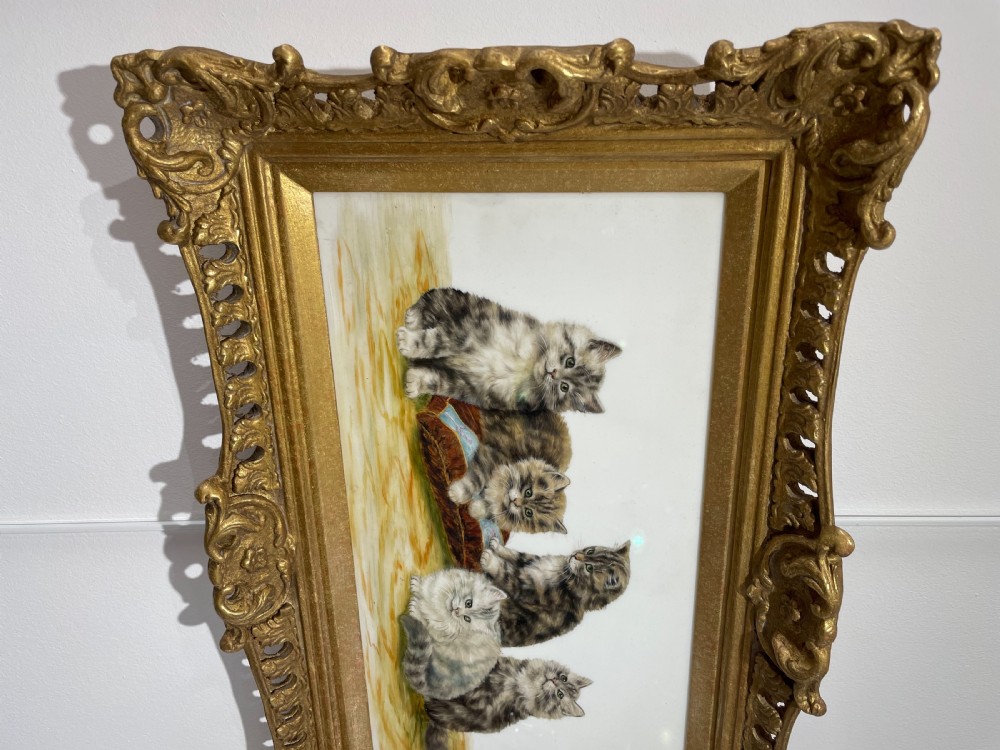 Bessie Bamber Oil Painting, Kittens on Milk Glass View V