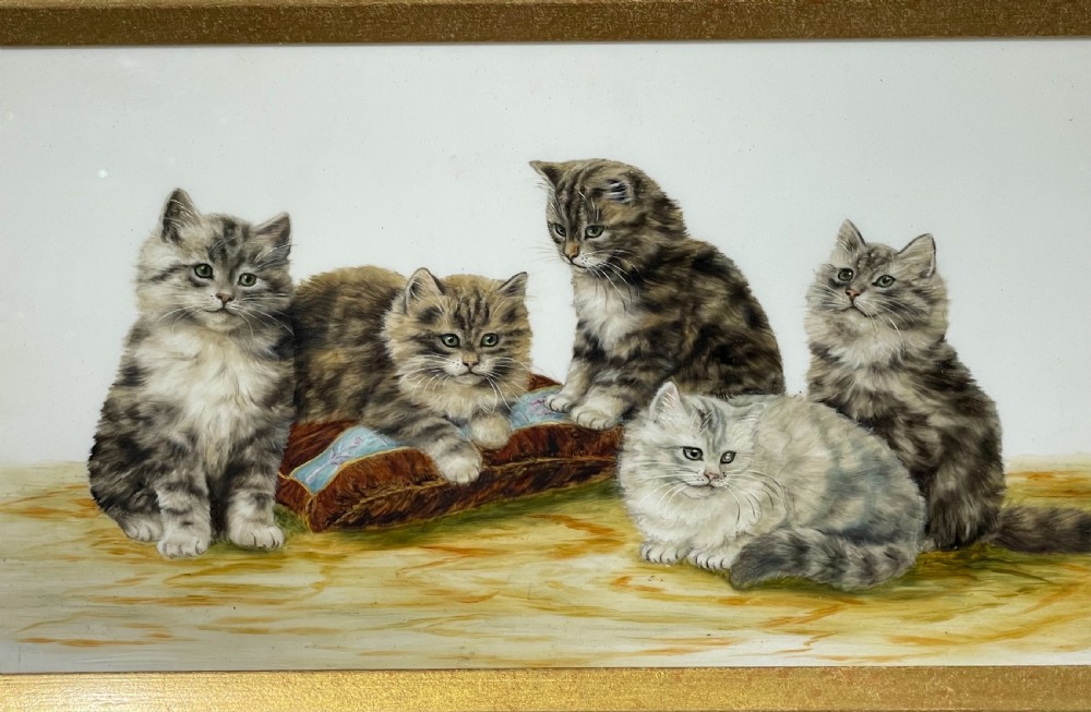 Bessie Bamber Oil Painting, Kittens on Milk Glass View VI