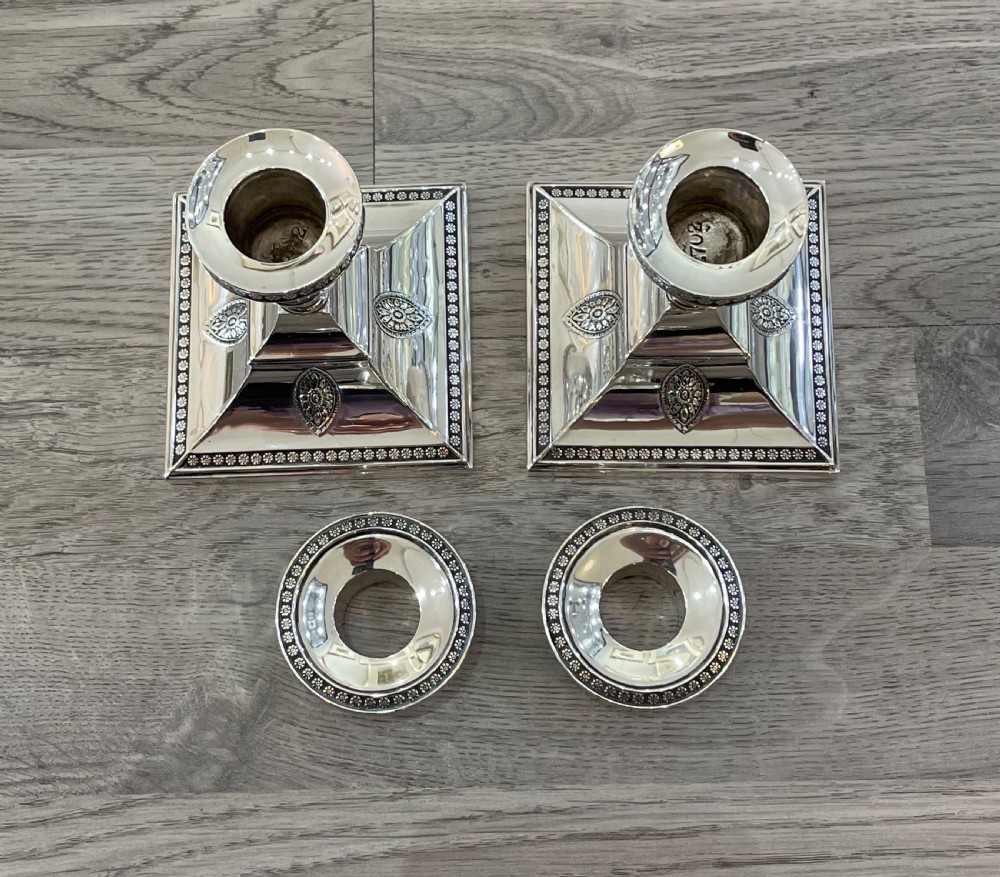 Pair Edwardian Solid Silver Candlesticks by Hawksworth Eyre & Co View II