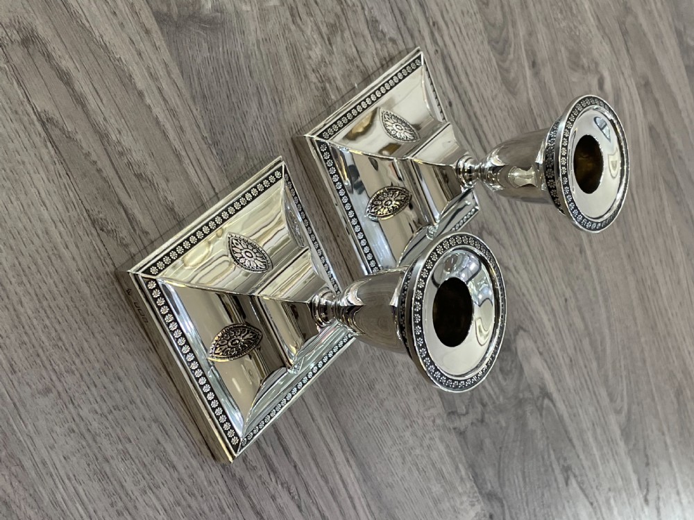 Pair Edwardian Solid Silver Candlesticks by Hawksworth Eyre & Co View IV