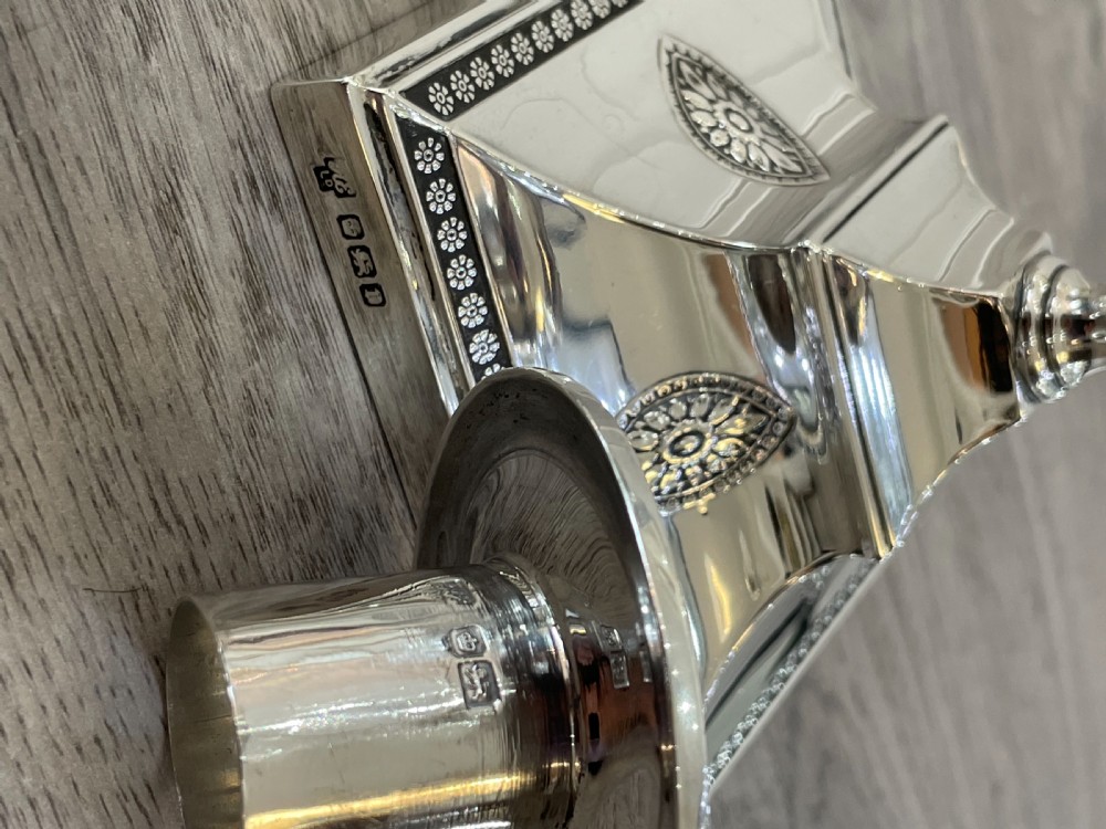Pair Edwardian Solid Silver Candlesticks by Hawksworth Eyre & Co View V