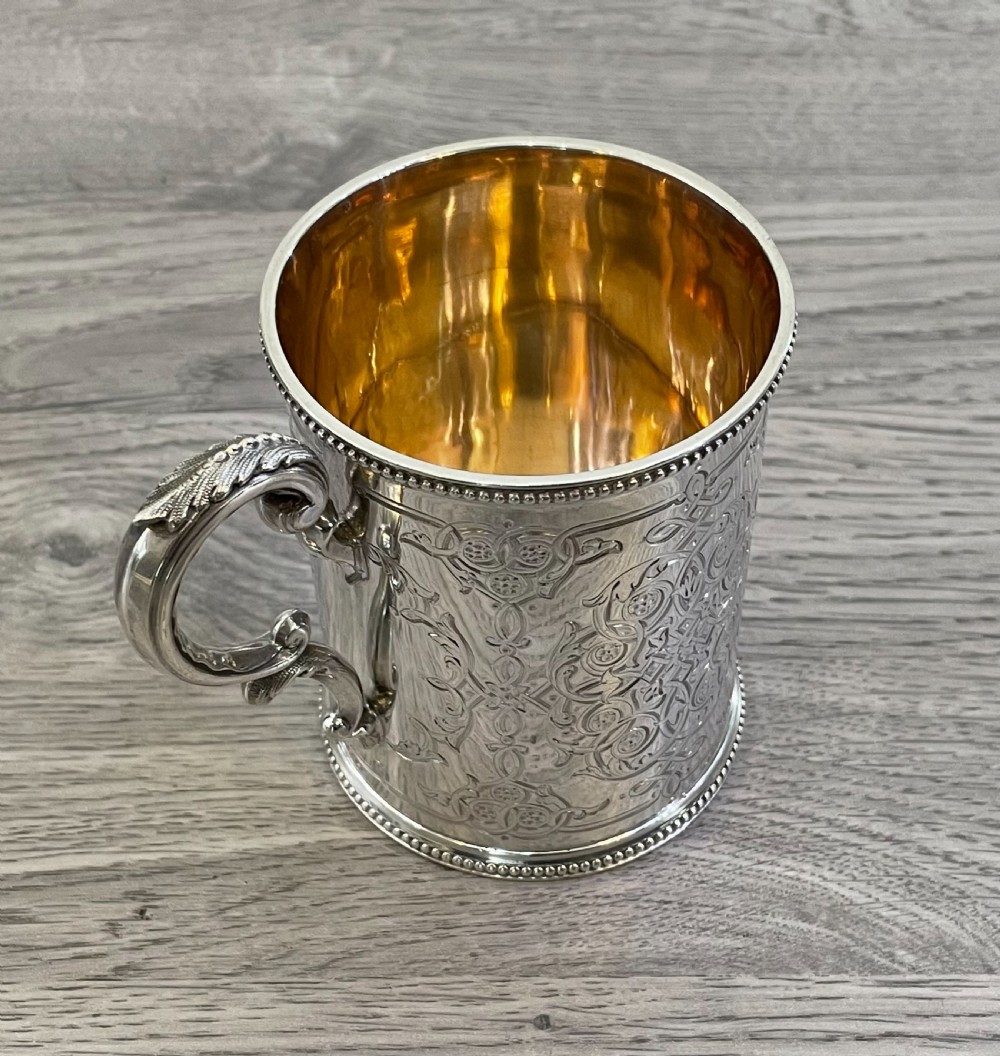 Victorian Solid Silver Tankard Mug, 1858 View IV