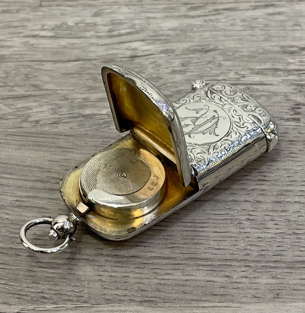 Victorian Solid Silver Combination Vesta Sovereign Case View VI