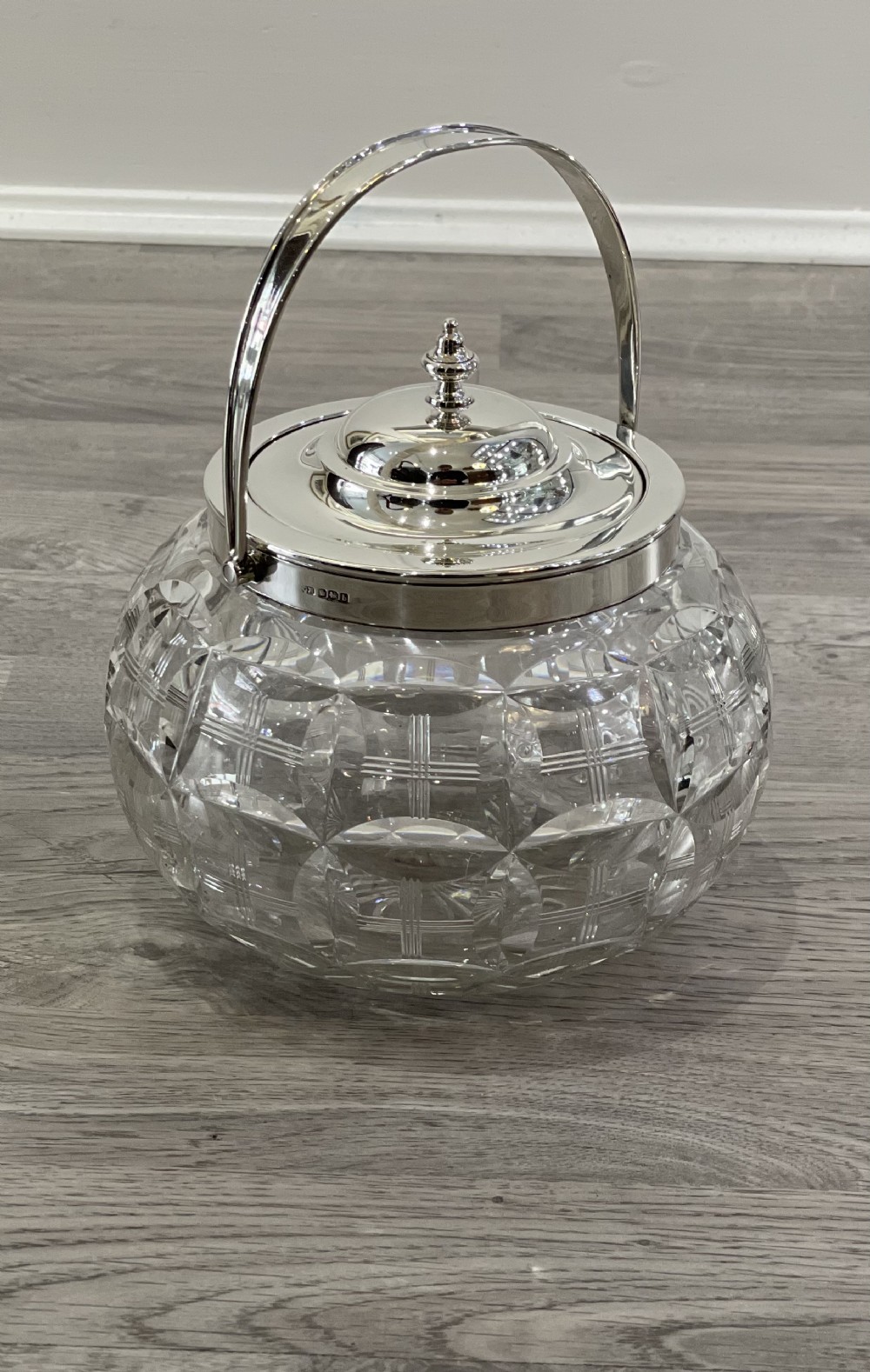 George V Solid Silver and Cut Glass Biscuit Barrel